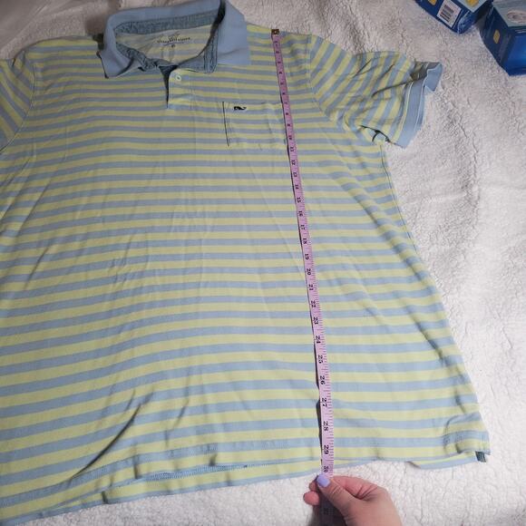 Vineyard Vines Men's 100% Cotton Polo Short Sleeve Shirt XL Striped Yellow Blue - Picture 11 of 12